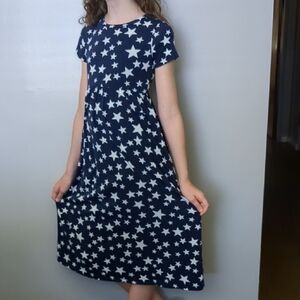 Blue and White Short Sleeve Casual Sundress